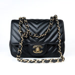 CHANEL Handbag Black Mini Square Black Lambskin Chevron Flap LGHW -Knockoff
