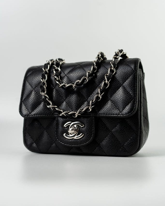 CHANEL Handbag Black Mini Square Caviar Quilted Single Flap SHW -Knockoff
