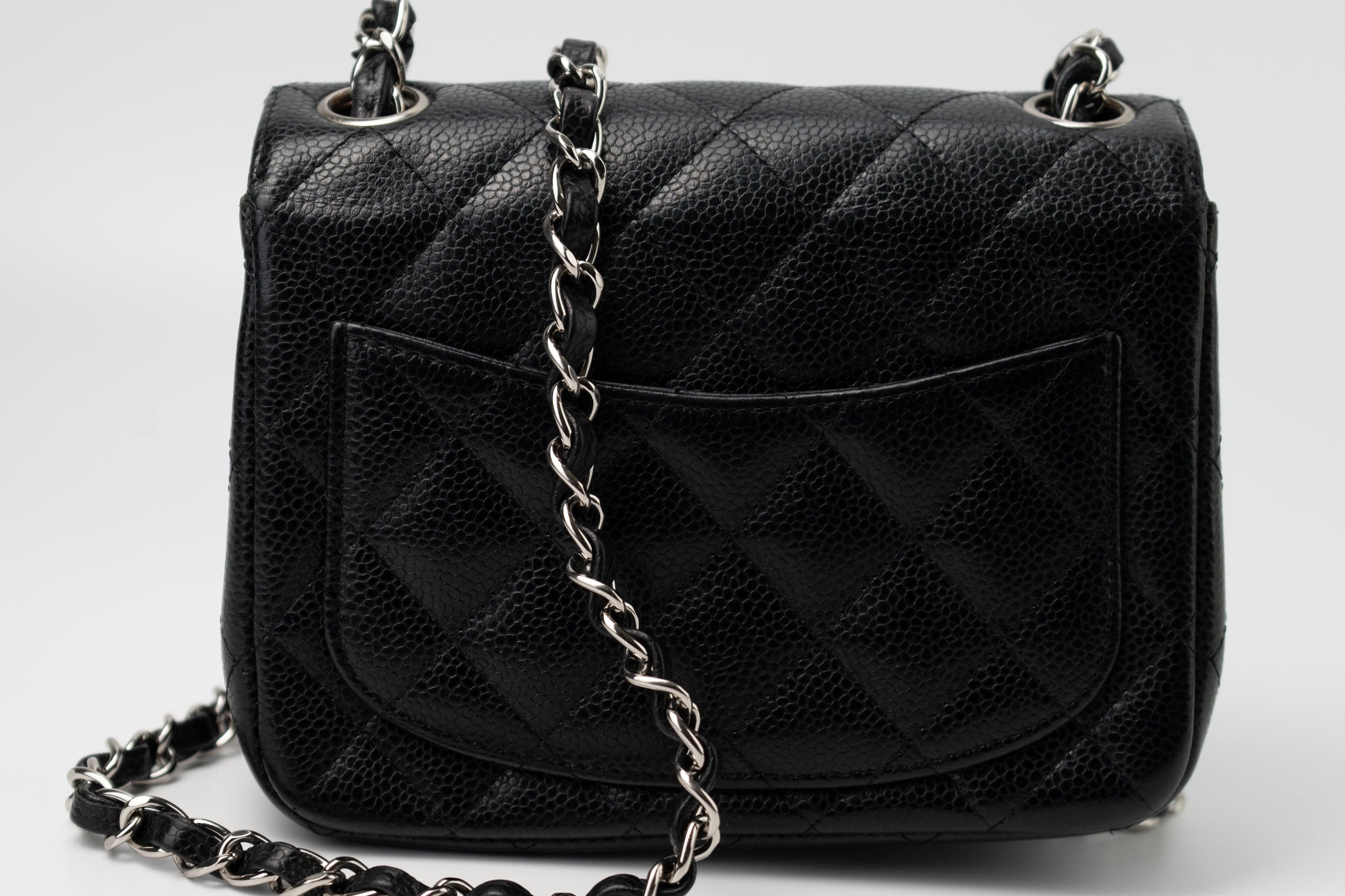 CHANEL Handbag Black Mini Square Caviar Quilted Single Flap SHW -Knockoff
