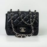 CHANEL Handbag Black Mini Square Lambskin Quilted Flap Silver Hardware -Knockoff
