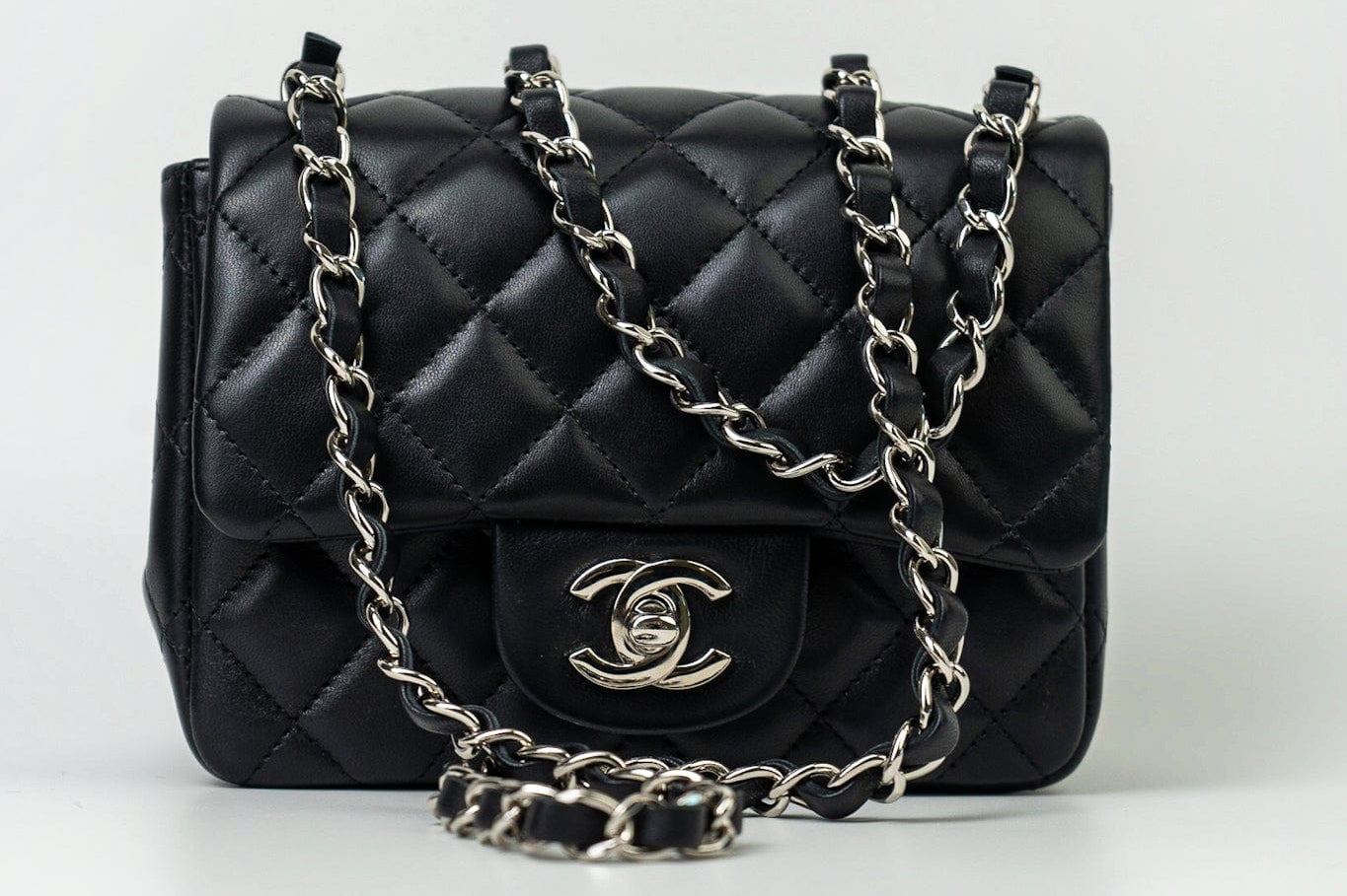 CHANEL Handbag Black Mini Square Lambskin Quilted Flap Silver Hardware -Knockoff
