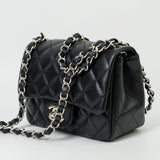 CHANEL Handbag Black Mini Square Lambskin Quilted Flap Silver Hardware -Knockoff
