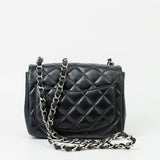 CHANEL Handbag Black Mini Square Lambskin Quilted Flap Silver Hardware -Knockoff
