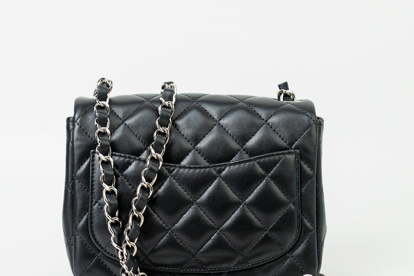 CHANEL Handbag Black Mini Square Lambskin Quilted Flap Silver Hardware -Knockoff
