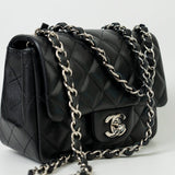 CHANEL Handbag Black Mini Square Lambskin Quilted Flap Silver Hardware -Knockoff
