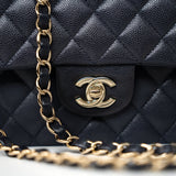 CHANEL Handbag Black Navy Caviar Quilted Classic Flap Medium Light Gold Hardware -Knockoff
