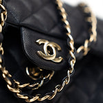 CHANEL Handbag Black Navy Caviar Quilted Classic Flap Medium Light Gold Hardware -Knockoff
