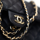 CHANEL Handbag Black Navy Caviar Quilted Classic Flap Medium Light Gold Hardware -Knockoff
