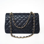 CHANEL Handbag Black Navy Caviar Quilted Classic Flap Medium Light Gold Hardware -Knockoff
