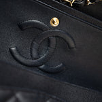 CHANEL Handbag Black Navy Caviar Quilted Classic Flap Medium Light Gold Hardware -Knockoff
