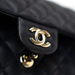 CHANEL Handbag Black Navy Caviar Quilted Classic Flap Medium Light Gold Hardware -Knockoff
