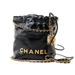 CHANEL Handbag Black Shiny Black Calfskin Quilted Mini 22 Bag Antique Gold Hardware -Knockoff
