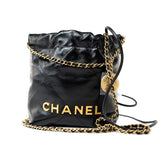 CHANEL Handbag Black Shiny Black Calfskin Quilted Mini 22 Bag Antique Gold Hardware -Knockoff
