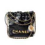 CHANEL Handbag Black Shiny Black Calfskin Quilted Mini 22 Bag Antique Gold Hardware -Knockoff
