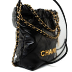 CHANEL Handbag Black Shiny Black Calfskin Quilted Mini 22 Bag Antique Gold Hardware -Knockoff
