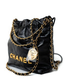 CHANEL Handbag Black Shiny Black Calfskin Quilted Mini 22 Bag Antique Gold Hardware -Knockoff
