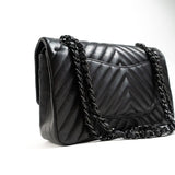 CHANEL Handbag Black So Black Lambskin Chevron Medium Classic Flap -Knockoff
