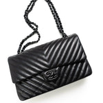 CHANEL Handbag Black So Black Lambskin Chevron Medium Classic Flap -Knockoff
