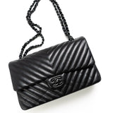 CHANEL Handbag Black So Black Lambskin Chevron Medium Classic Flap -Knockoff
