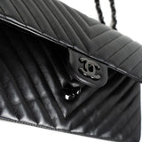 CHANEL Handbag Black So Black Lambskin Chevron Medium Classic Flap -Knockoff
