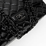 CHANEL Handbag Black So Black Shiny Crumpled Calfskin Quilted Jumbo Double Flap -Knockoff
