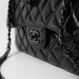 CHANEL Handbag Black So Black Shiny Crumpled Calfskin Quilted Jumbo Double Flap -Knockoff
