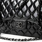 CHANEL Handbag Black So Black Shiny Crumpled Calfskin Quilted Jumbo Double Flap -Knockoff
