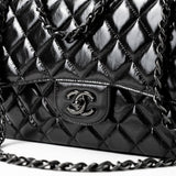 CHANEL Handbag Black So Black Shiny Crumpled Calfskin Quilted Jumbo Double Flap -Knockoff
