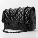 CHANEL Handbag Black So Black Shiny Crumpled Calfskin Quilted Jumbo Double Flap -Knockoff
