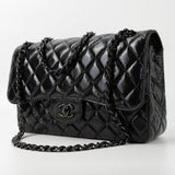 CHANEL Handbag Black So Black Shiny Crumpled Calfskin Quilted Jumbo Double Flap -Knockoff
