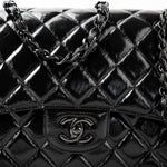 CHANEL Handbag Black So Black Shiny Crumpled Calfskin Quilted Jumbo Double Flap -Knockoff
