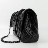 CHANEL Handbag Black So Black Shiny Crumpled Calfskin Quilted Jumbo Double Flap -Knockoff
