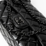 CHANEL Handbag Black So Black Shiny Crumpled Calfskin Quilted Jumbo Double Flap -Knockoff
