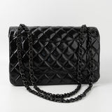 CHANEL Handbag Black So Black Shiny Crumpled Calfskin Quilted Jumbo Double Flap -Knockoff
