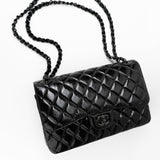 CHANEL Handbag Black So Black Shiny Crumpled Calfskin Quilted Jumbo Double Flap -Knockoff
