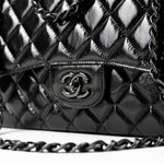 CHANEL Handbag Black So Black Shiny Crumpled Calfskin Quilted Jumbo Double Flap -Knockoff
