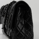 CHANEL Handbag Black So Black Shiny Crumpled Calfskin Quilted Jumbo Double Flap -Knockoff
