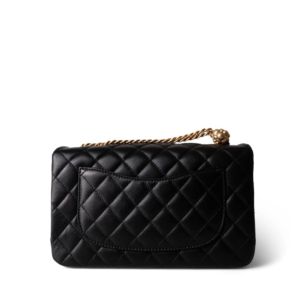 CHANEL Handbag Black Sweet Camelia Single Flap Black Lambskin Quilted Aged Gold Hardware -Knockoff
