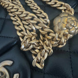 CHANEL Handbag Black Sweet Camelia Single Flap Black Lambskin Quilted Aged Gold Hardware -Knockoff
