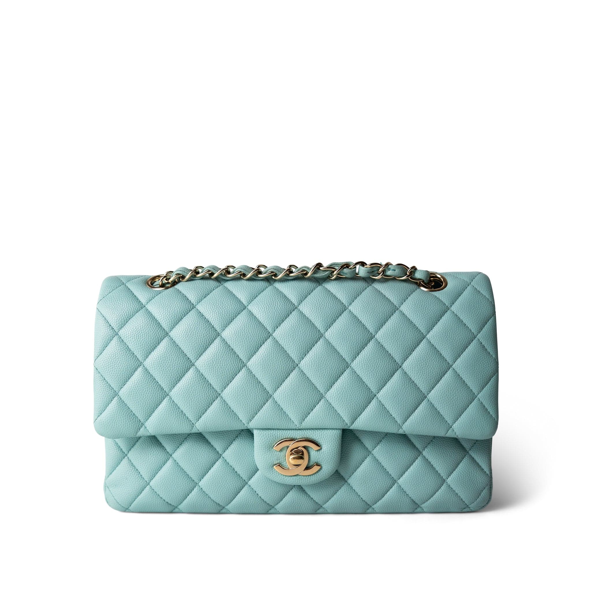 CHANEL Handbag Blue 19C Tiffany Blue Caviar Quilted Medium Classic Flap Light Gold Hardware -Knockoff
