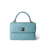 CHANEL Handbag Blue 19C Tiffany Blue Chevron Lambskin Trendy CC Flap Small Light Gold Hardware -Knockoff
