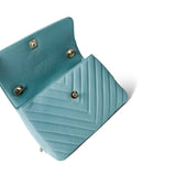 CHANEL Handbag Blue 19C Tiffany Blue Chevron Lambskin Trendy CC Flap Small Light Gold Hardware -Knockoff
