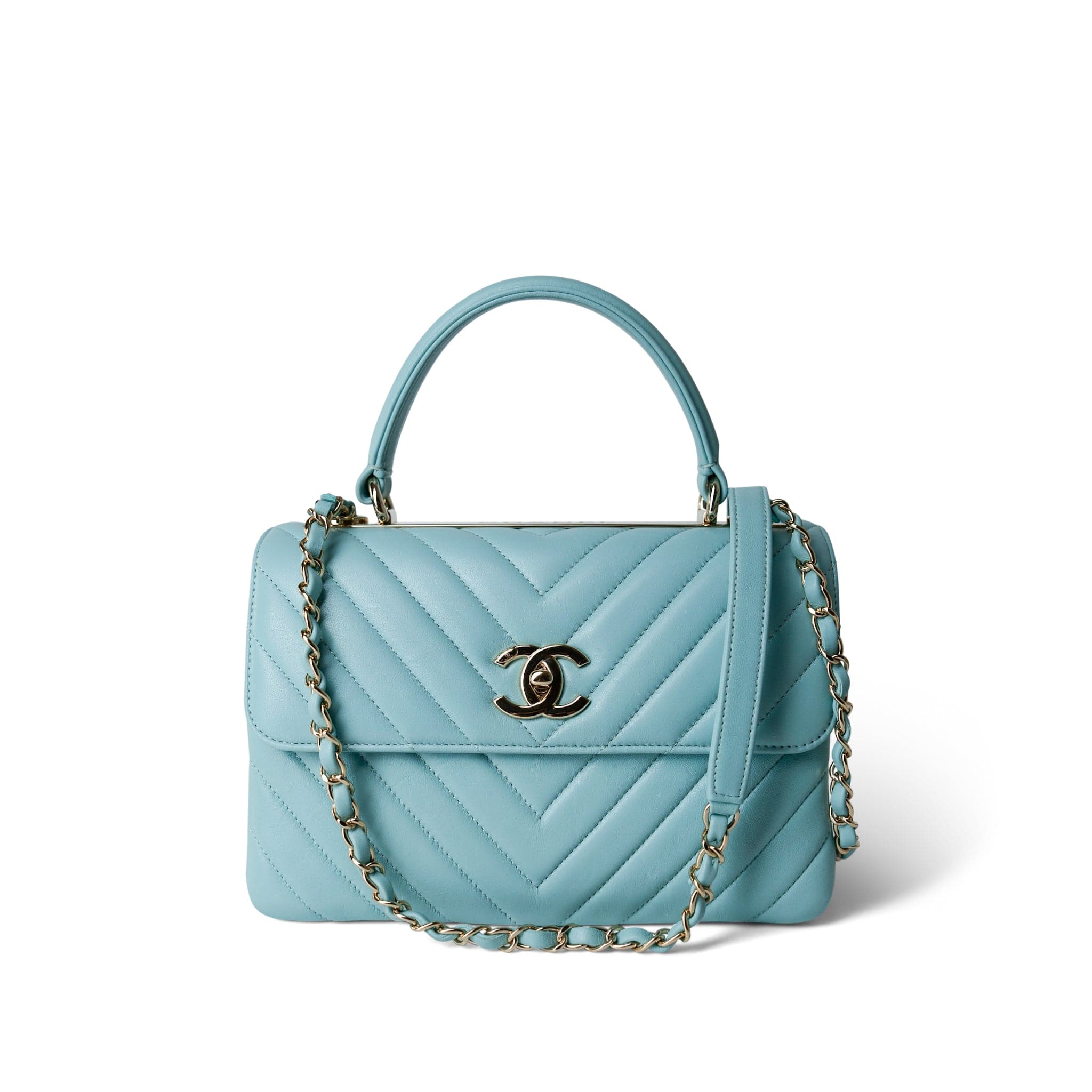 CHANEL Handbag Blue 19C Tiffany Blue Chevron Lambskin Trendy CC Flap Small Light Gold Hardware -Knockoff
