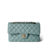 CHANEL Handbag Blue 20C Tiffany Blue Caviar Quilted Classic Flap Small Light Gold Hardware -Knockoff
