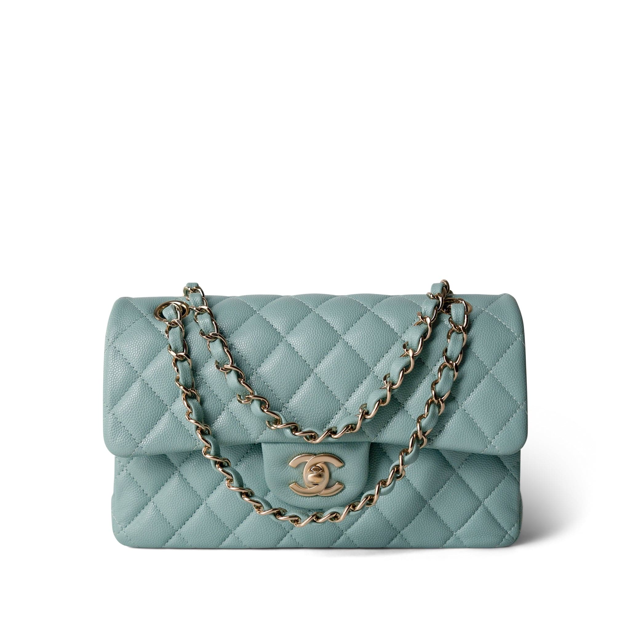 CHANEL Handbag Blue 20C Tiffany Blue Caviar Quilted Classic Flap Small Light Gold Hardware -Knockoff
