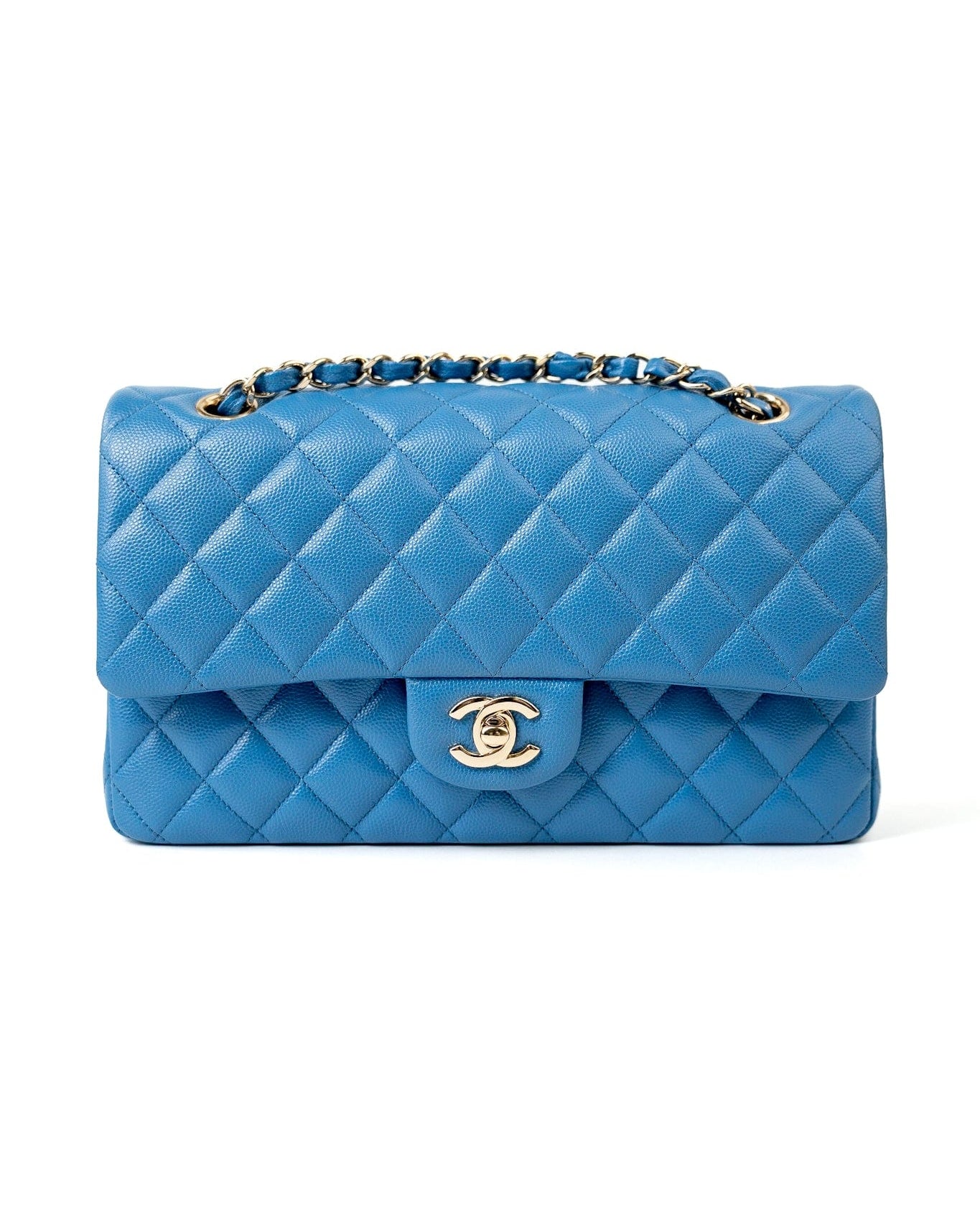 CHANEL Handbag Blue 20S Blue Caviar Quilted Classic Flap Medium Light Gold Hardware -Knockoff
