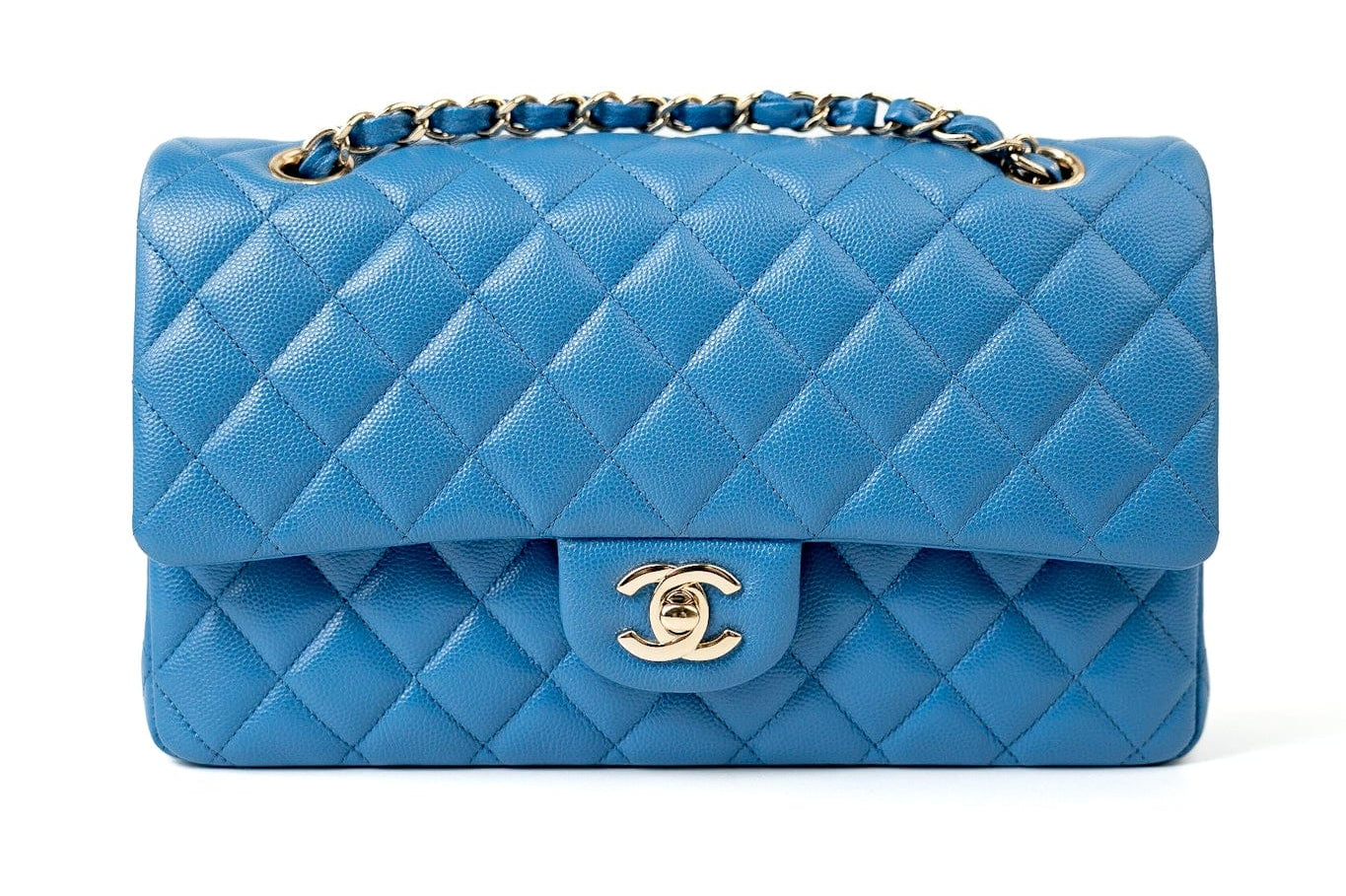 CHANEL Handbag Blue 20S Blue Caviar Quilted Classic Flap Medium Light Gold Hardware -Knockoff
