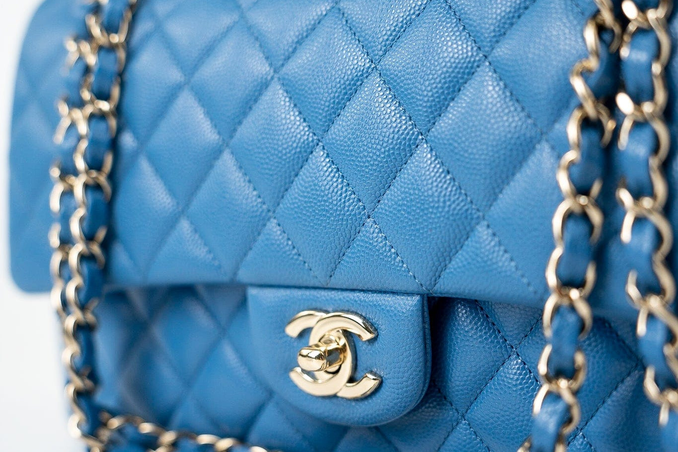 CHANEL Handbag Blue 20S Blue Caviar Quilted Classic Flap Medium Light Gold Hardware -Knockoff
