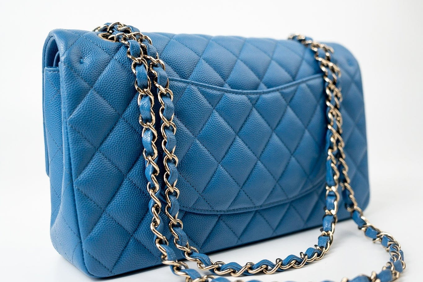 CHANEL Handbag Blue 20S Blue Caviar Quilted Classic Flap Medium Light Gold Hardware -Knockoff
