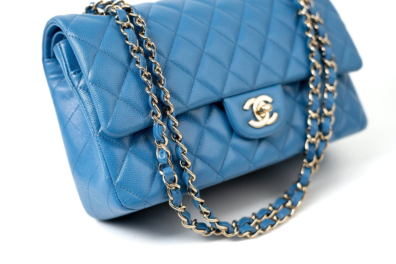 CHANEL Handbag Blue 20S Blue Caviar Quilted Classic Flap Medium Light Gold Hardware -Knockoff
